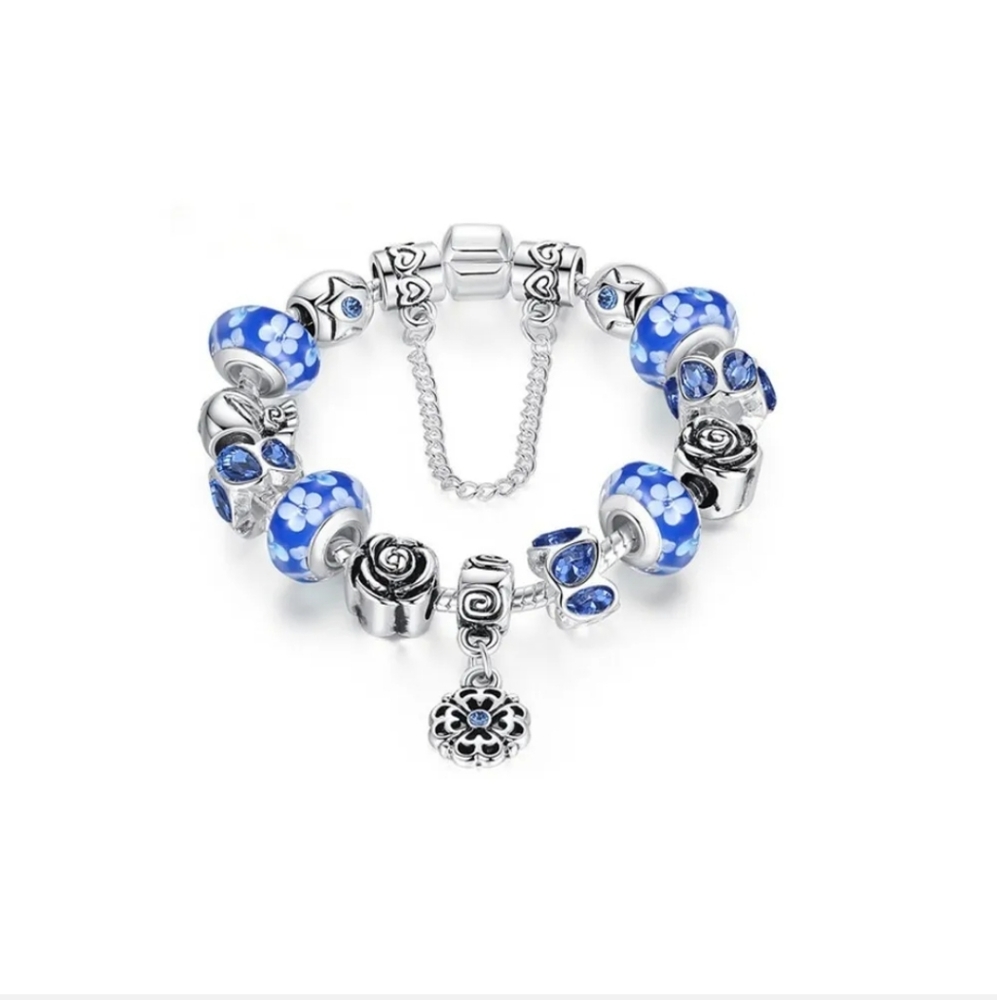 Charm Bracelet flower crystal white gold tone